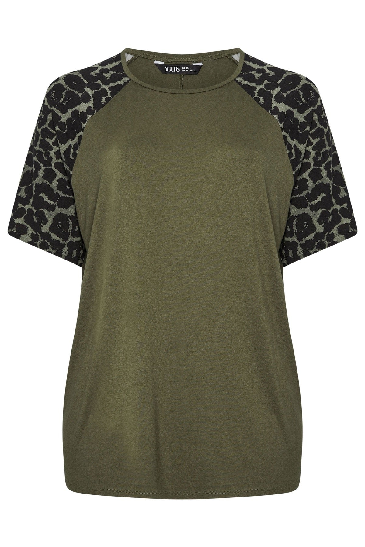 Büyük Beden Bisiklet Yaka Kısa Kollu Leopar Desenli T-shirt 322972