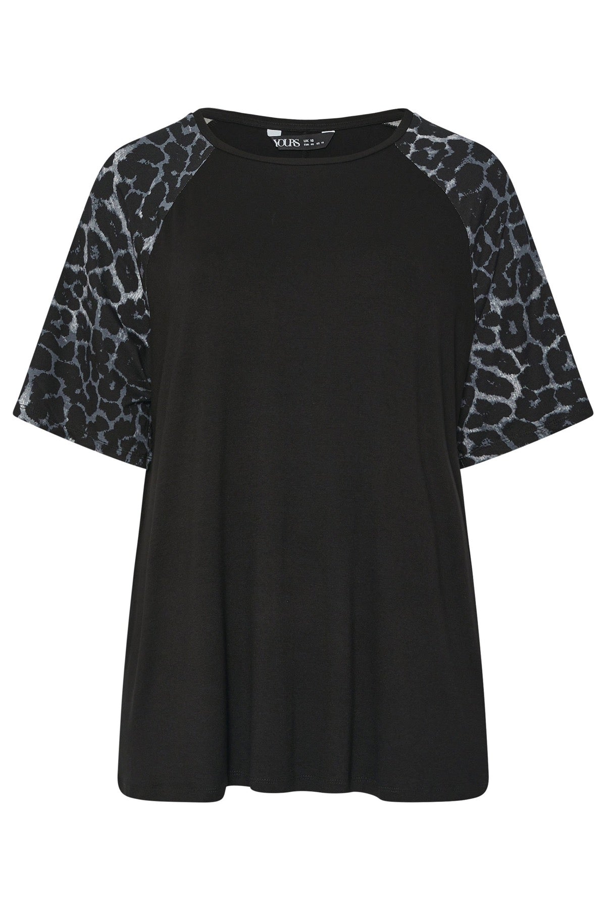 Büyük Beden Bisiklet Yaka Kısa Kollu Leopar Desenli T-shirt 322996