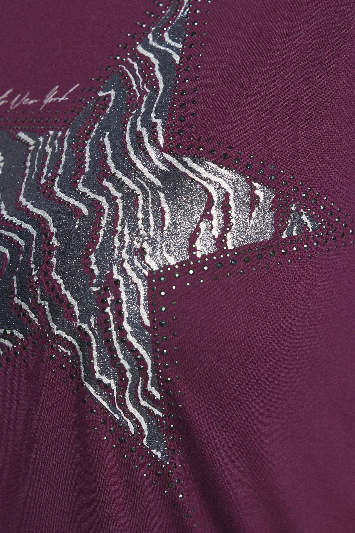 Büyük Beden Bisiklet Yaka Kısa Kollu Parlak Baskılı Taşlı T-shirt 322960