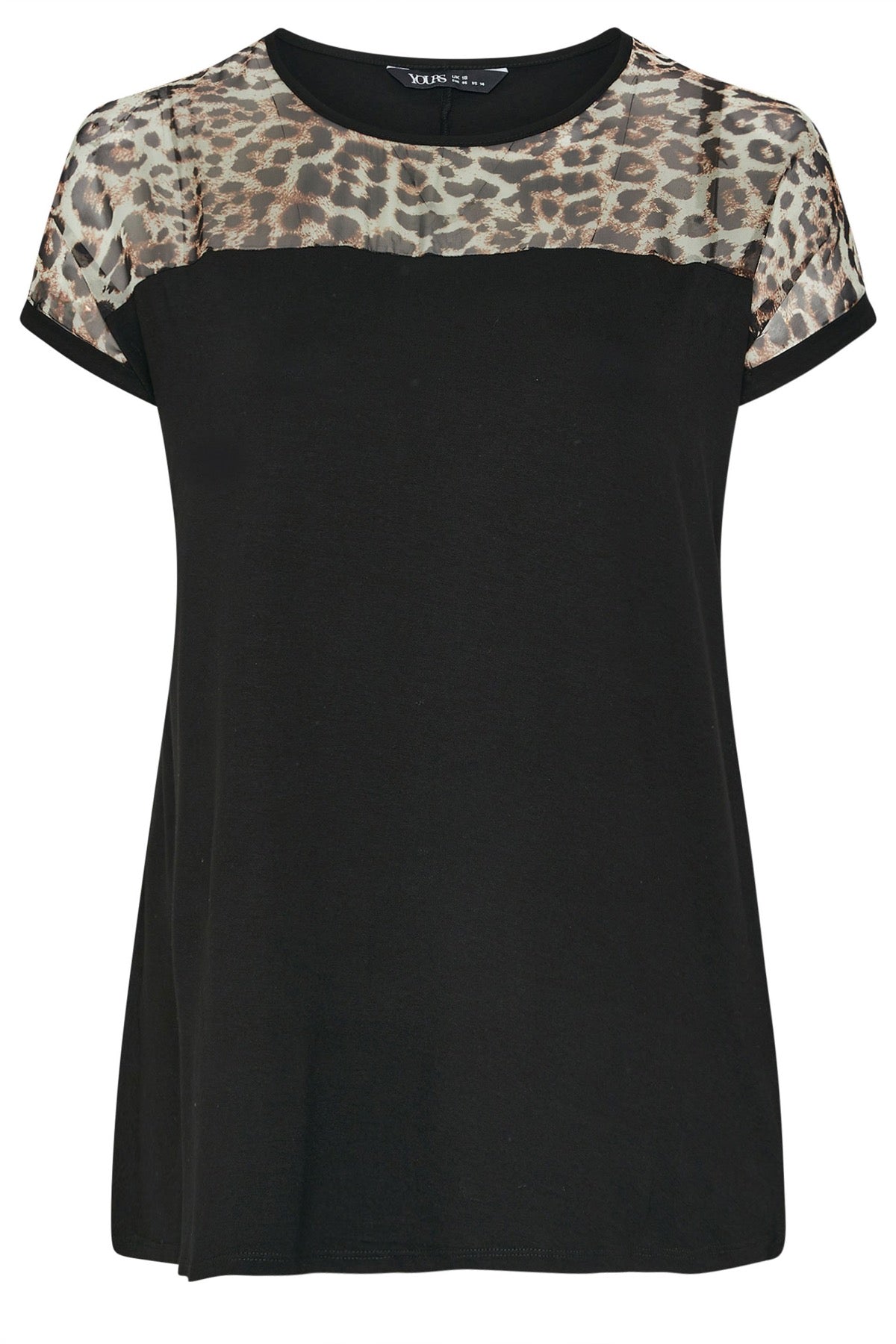 Büyük Beden Bisiklet Yaka Kısa Kollu Transparan Leopar Detaylı T-shirt 304286