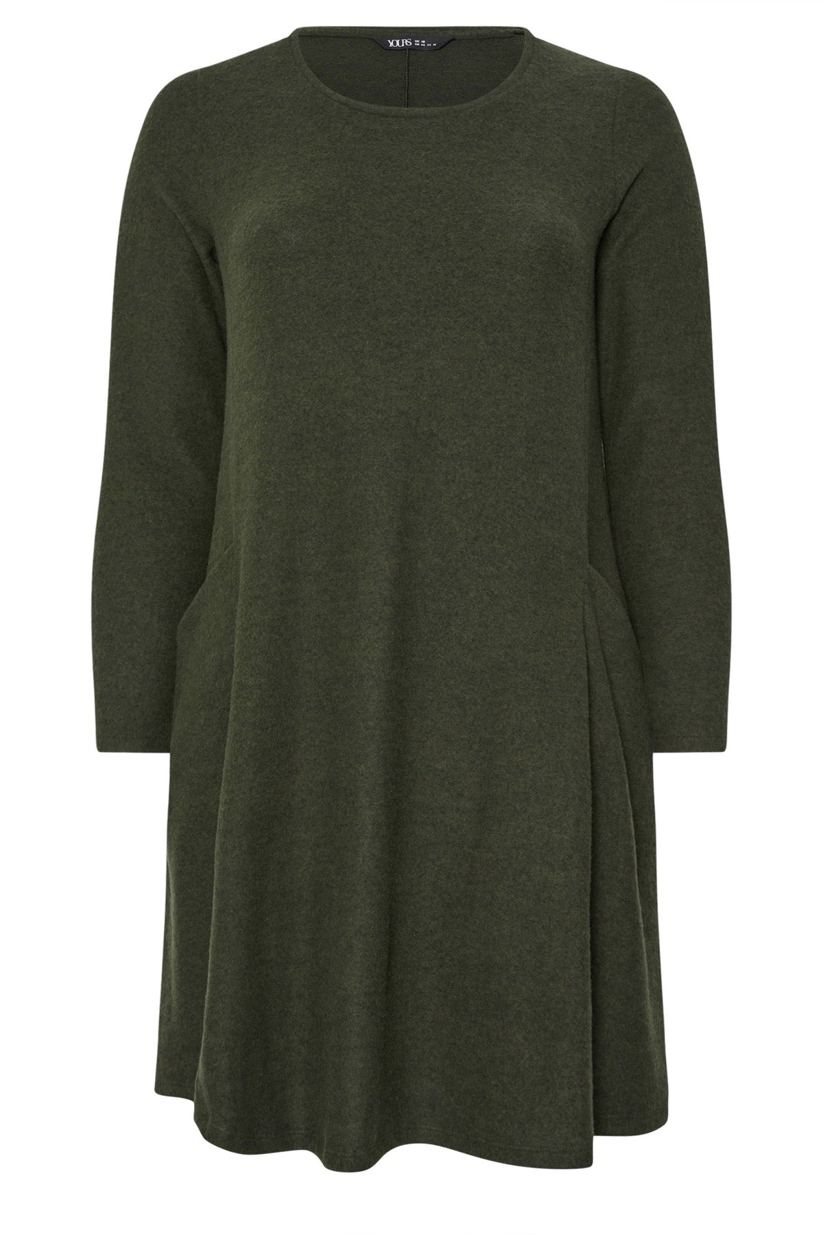 Büyük Beden Bisiklet Yaka Uzun Kollu Cepli Peluş Midi Elbise 285079