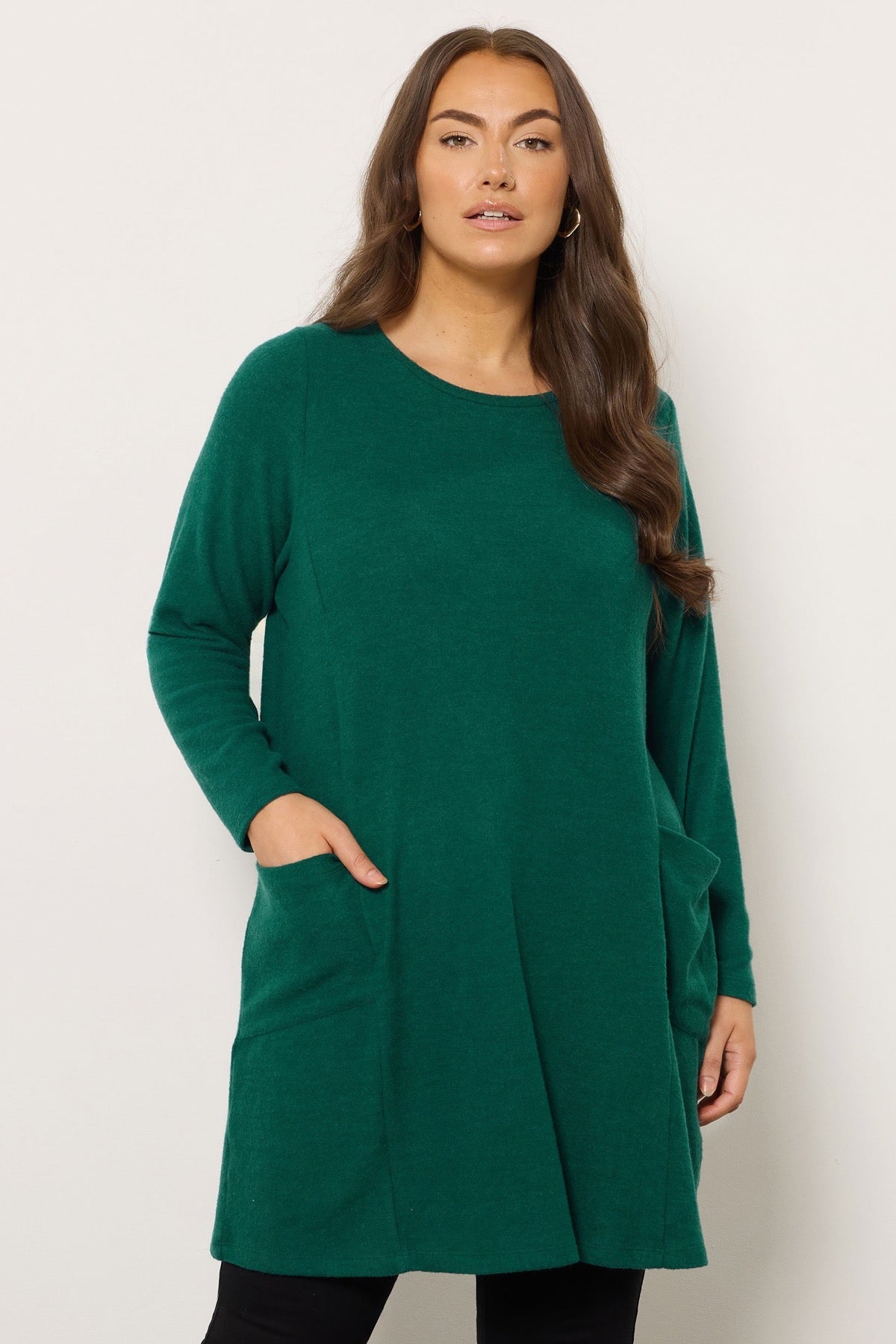 Büyük Beden Bisiklet Yaka Uzun Kollu Cepli Peluş Tunik 616455