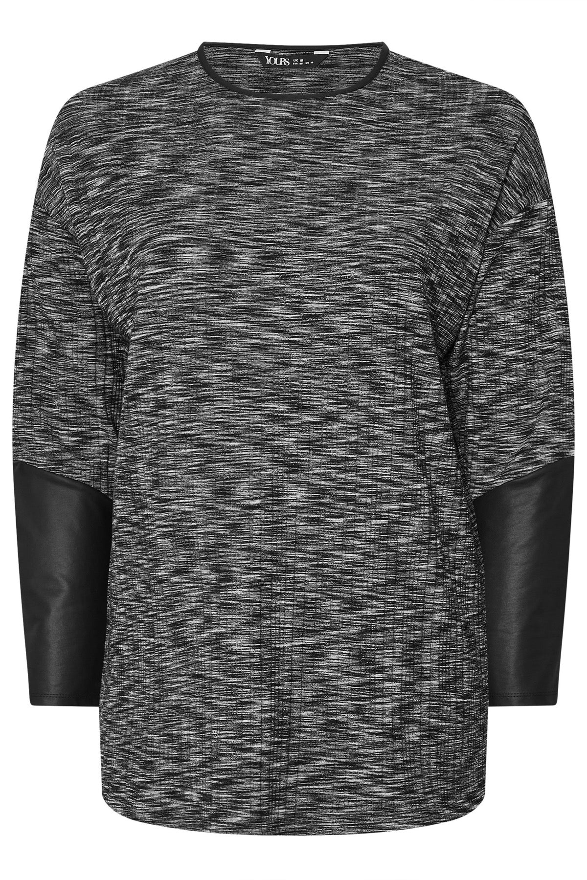 Büyük Beden Bisiklet Yaka Uzun Kollu Deri Detaylı T-shirt 303939