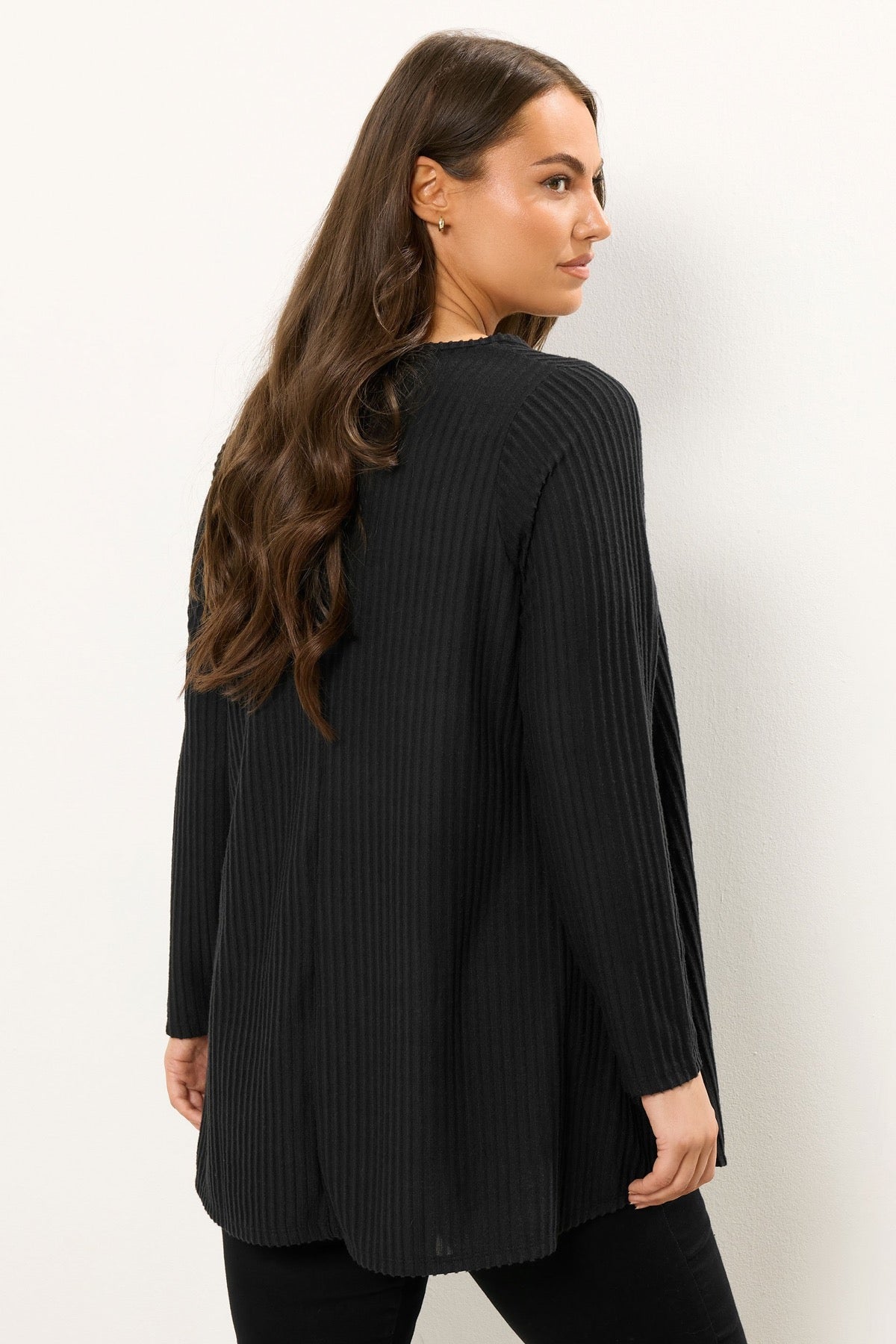 Büyük Beden Bisiklet Yaka Uzun Kollu Fitilli T-shirt 304381