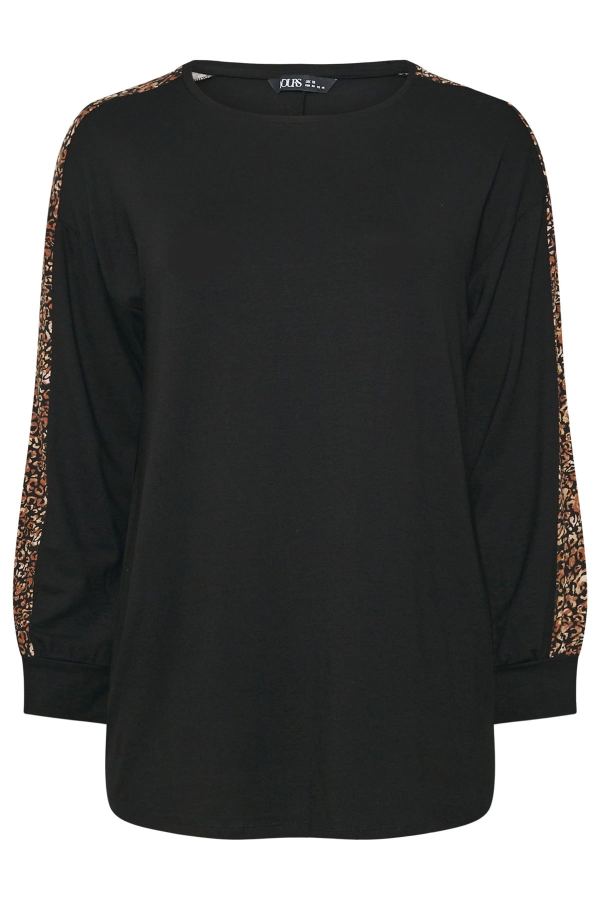 Büyük Beden Bisiklet Yaka Uzun Kollu Leopar Desenli T-shirt 303781