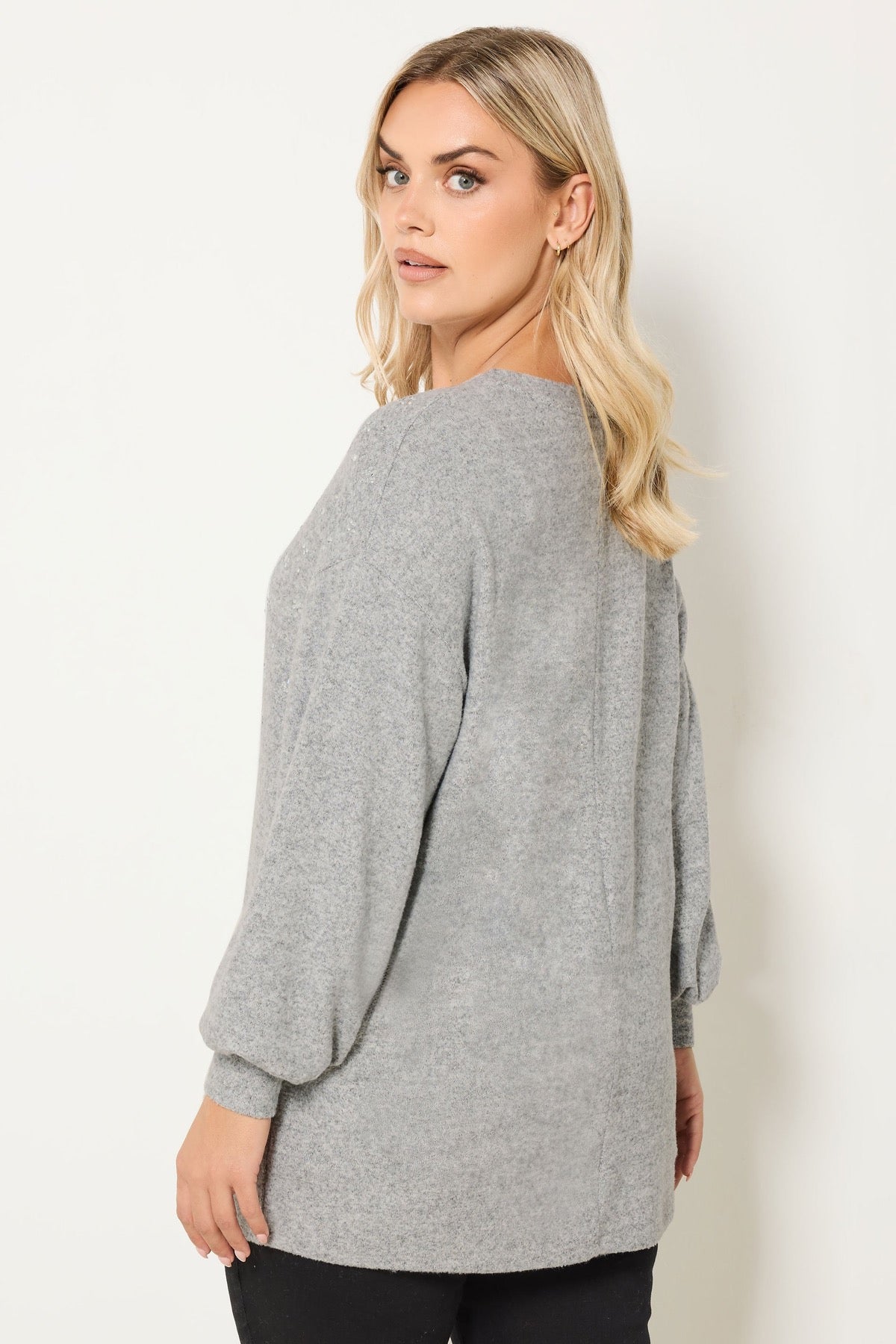 Büyük Beden Bisiklet Yaka Uzun Kollu Taş Detaylı Peluş Kazak 285065