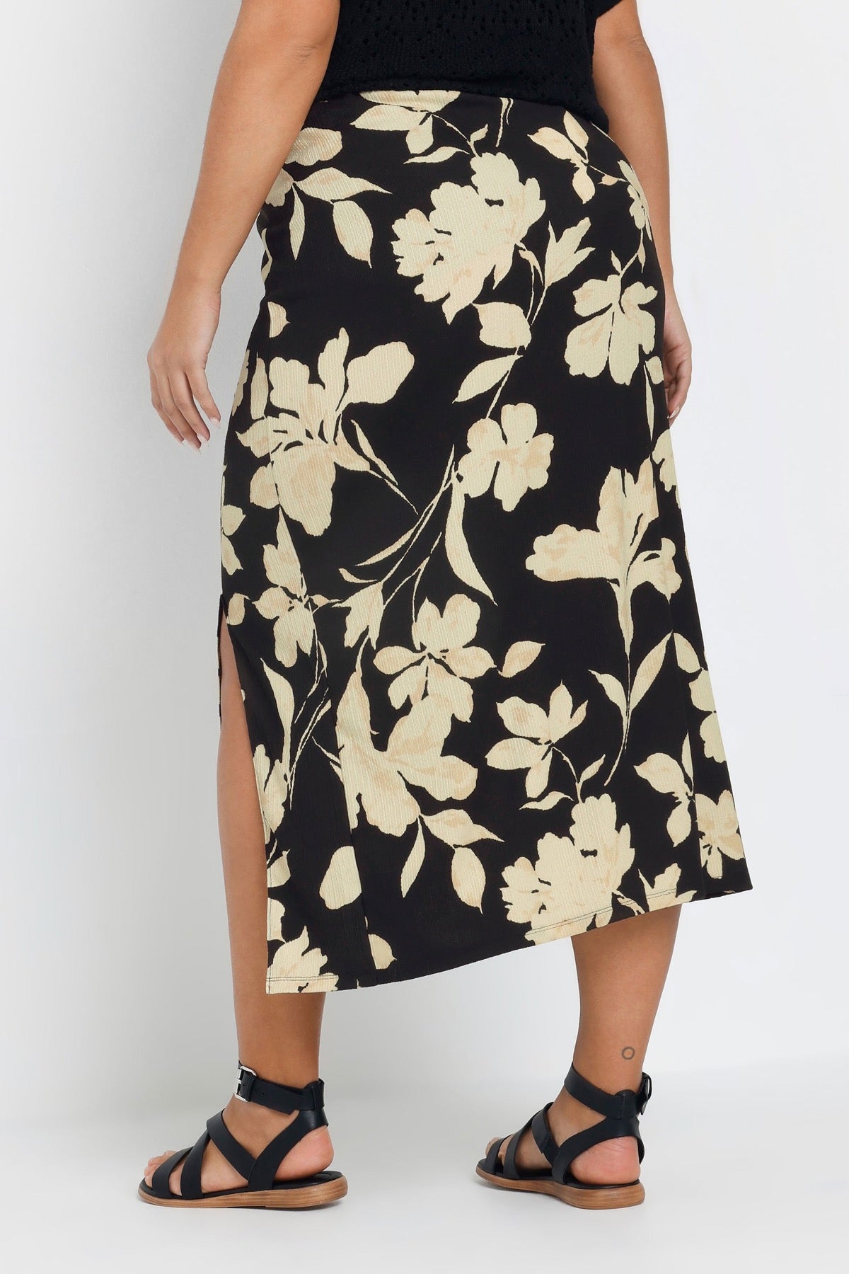 Büyük Beden Bürümcük Kumaş Yırtmaç Detaylı Beli Lastikli Etek 303769