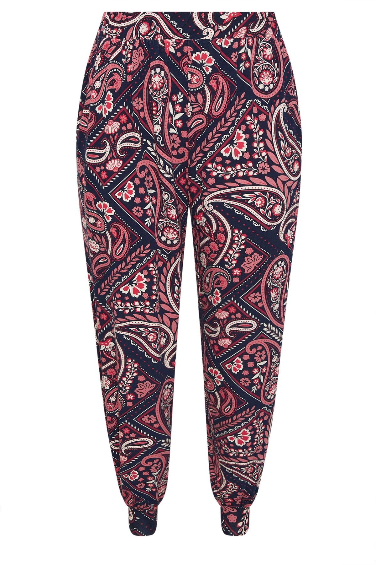 Büyük Beden Cepli Beli Paçası Lastikli Etnik Desenli Pantolon 310144