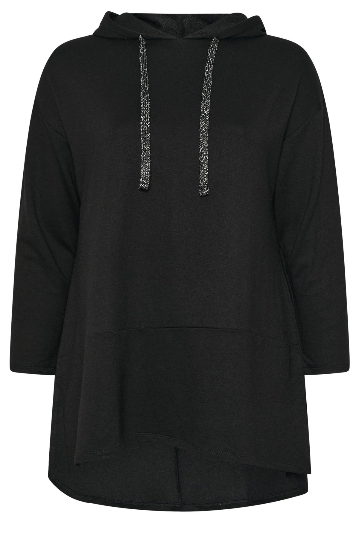 Büyük Beden Kapüşonlu Uzun Kollu Asimetrik Kesim Uzun Sweatshirt 304048