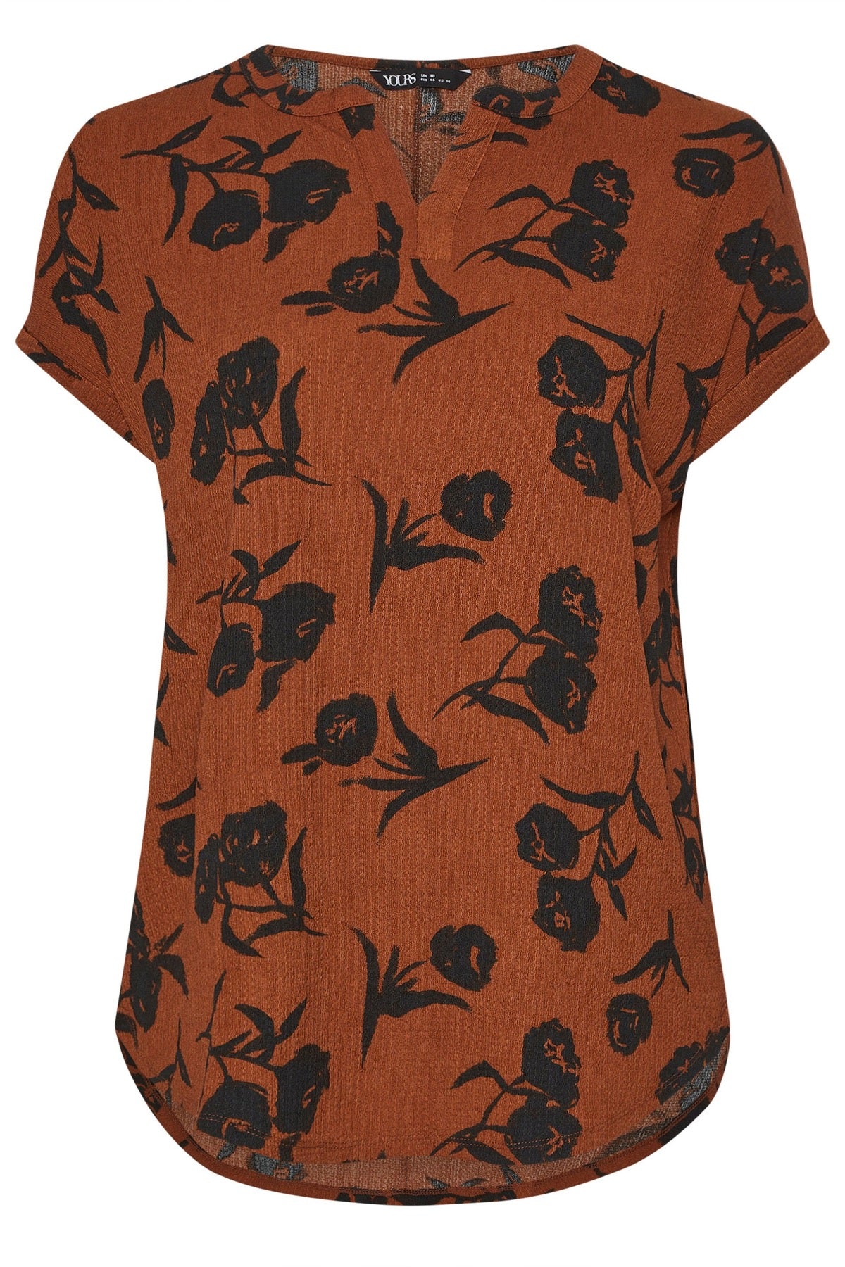 Büyük Beden V Yaka Kısa Kollu Bürümcük Kumaş Çiçek Baskılı T-shirt 304313