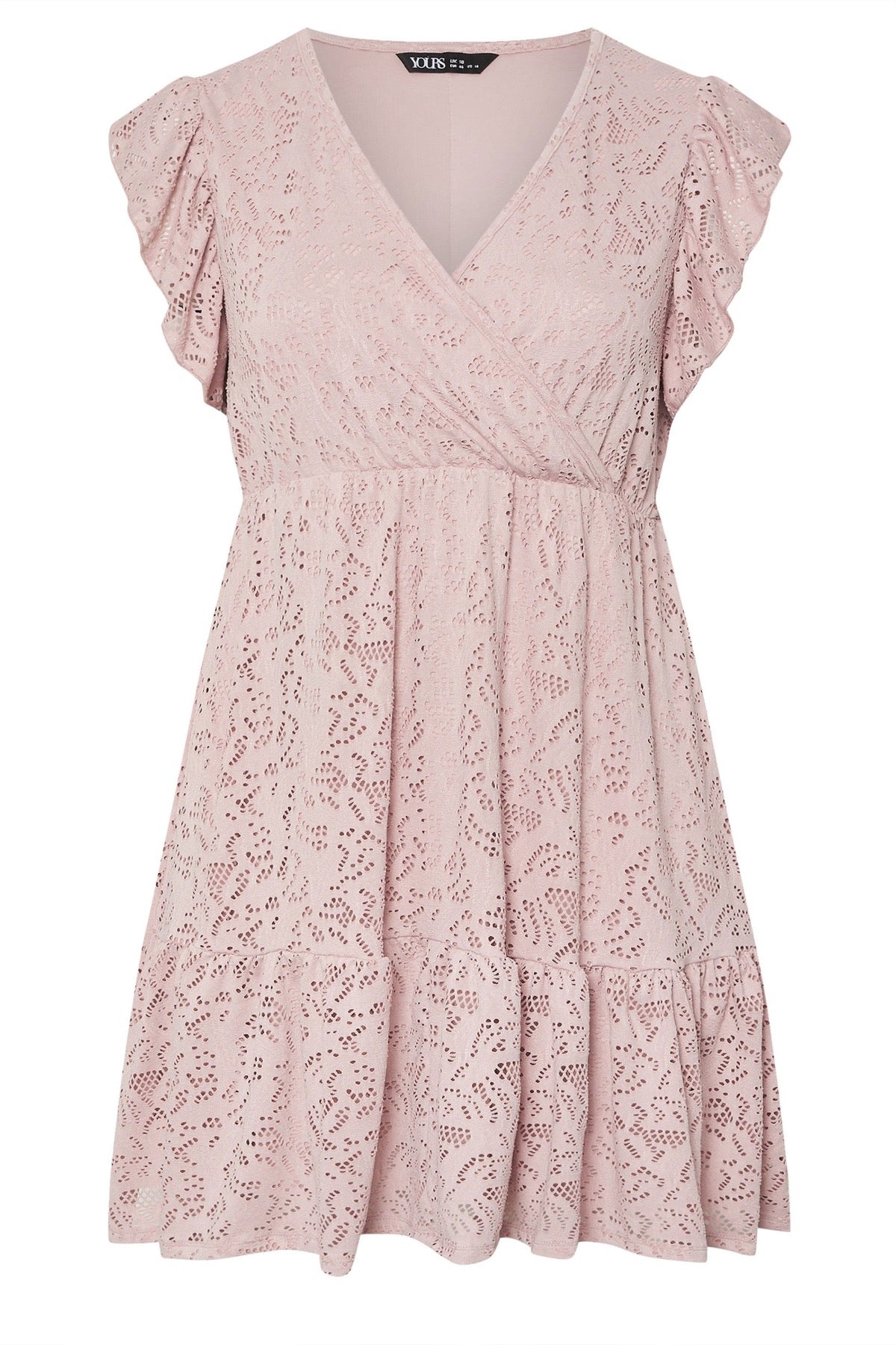 Büyük Beden V Yaka Kısa Kollu Dantel Detaylı Kolları Fırfırlı Astarlı Mini Elbise 304109