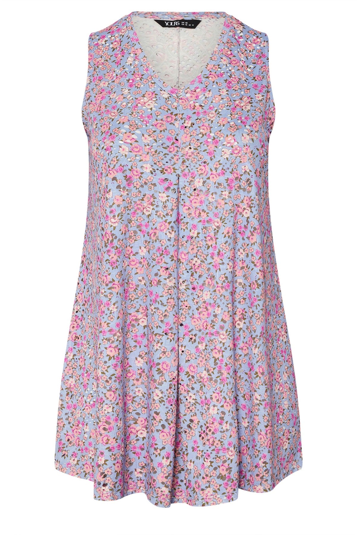 Büyük Beden V Yaka Sıfır Kol Çiçek Desenli Astarsız Dantel Bluz 304217