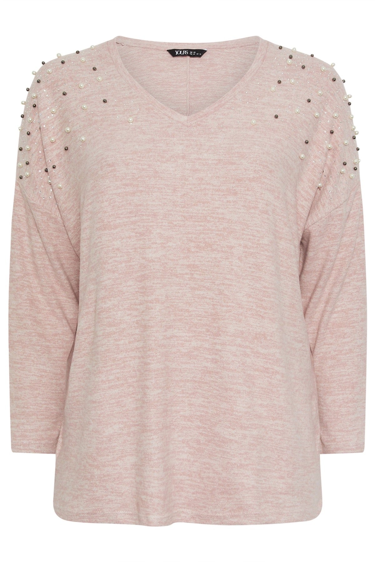 Büyük Beden V Yaka Uzun Kollu Boncuklu Peluş Sweatshirt 285055