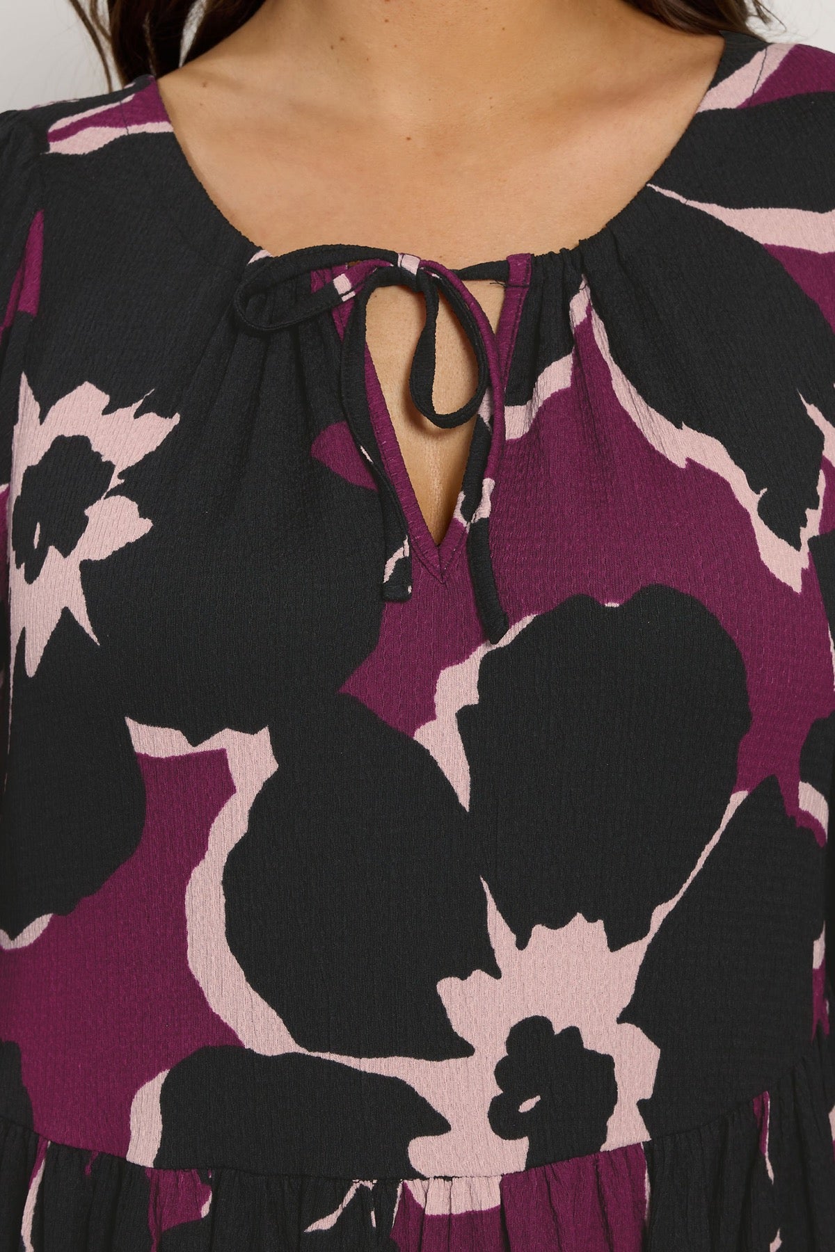 Büyük Beden V Yaka Uzun Kollu Bürümcük Kumaş Maxi Elbise 616397