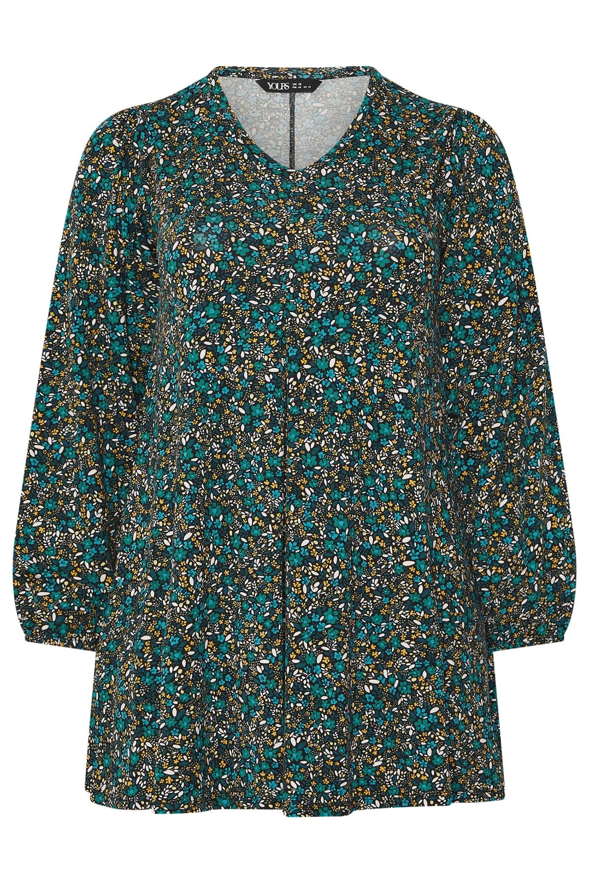 Büyük Beden V Yaka Uzun Kollu Çiçek Desenl T-shirt 322980