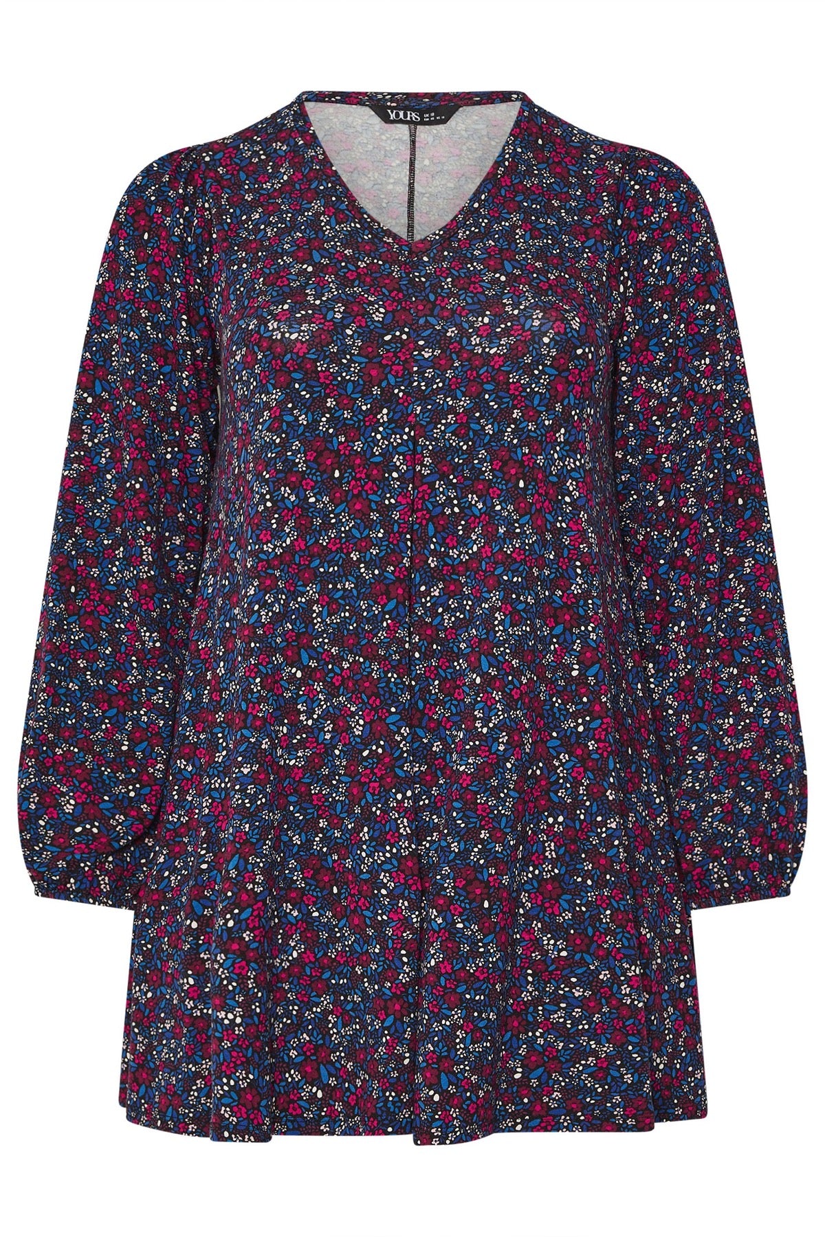 Büyük Beden V Yaka Uzun Kollu Çiçek Desenli T-shirt 322979