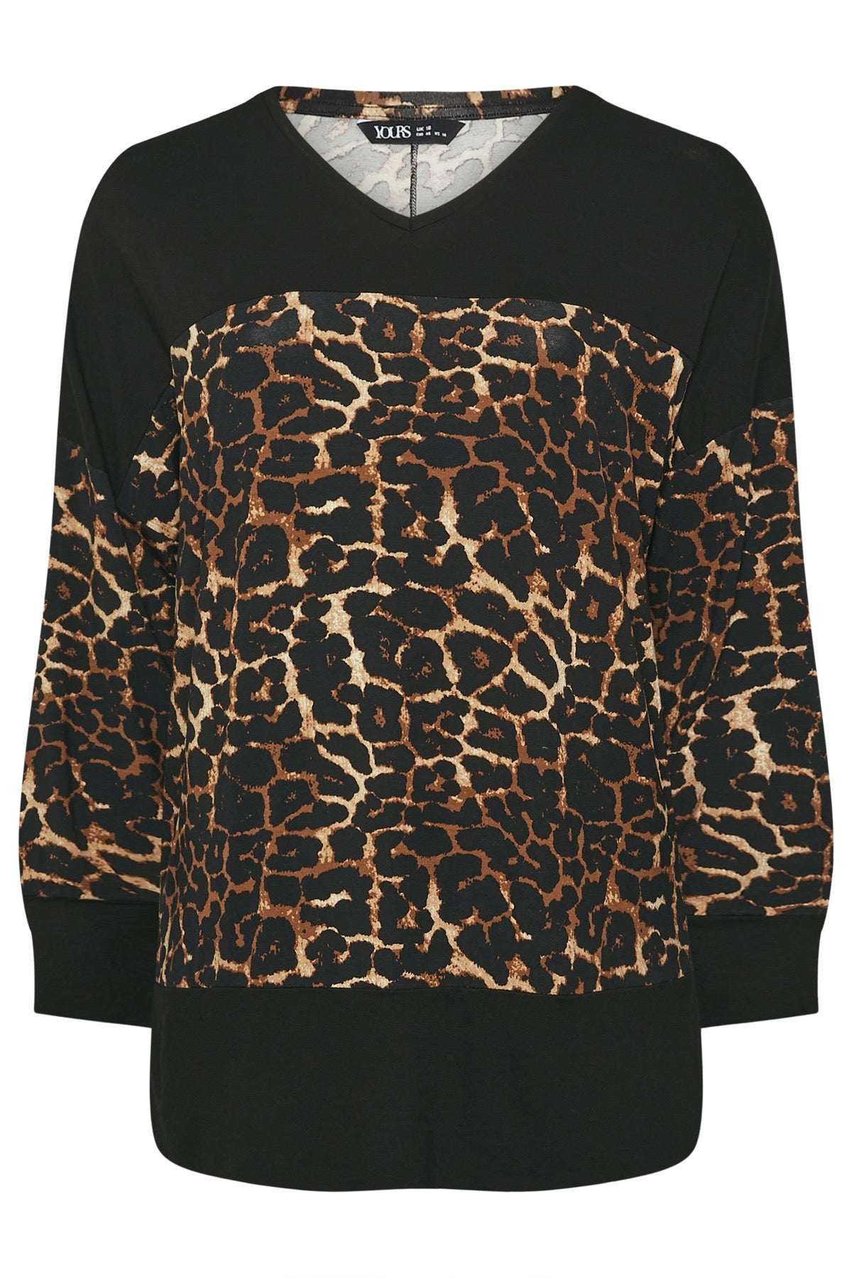 Büyük Beden V Yaka Uzun Kollu Leopar Desenli T-shirt 303784