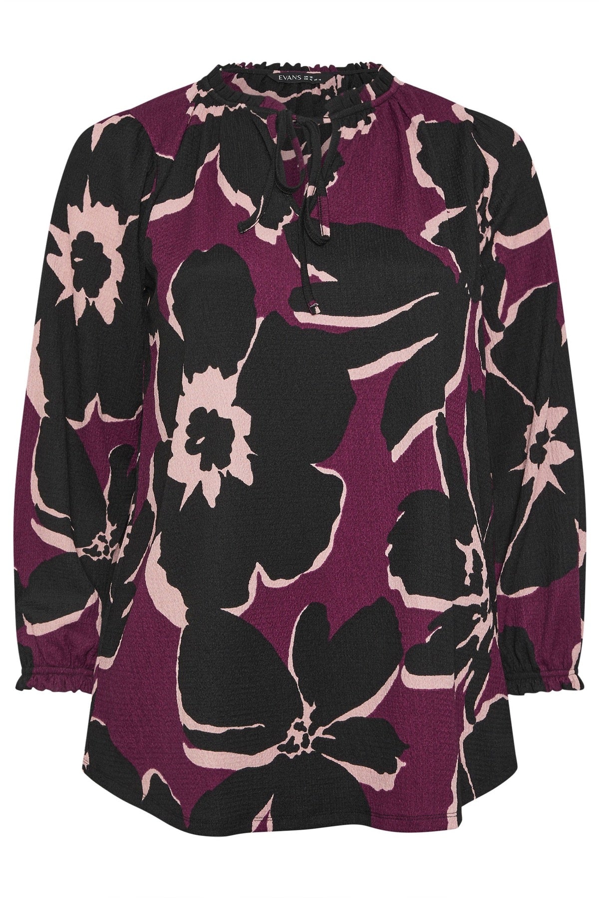 Büyük Beden Yakası Bağlamalı Uzun Kollu Çiçek Desenli Bluz 616410