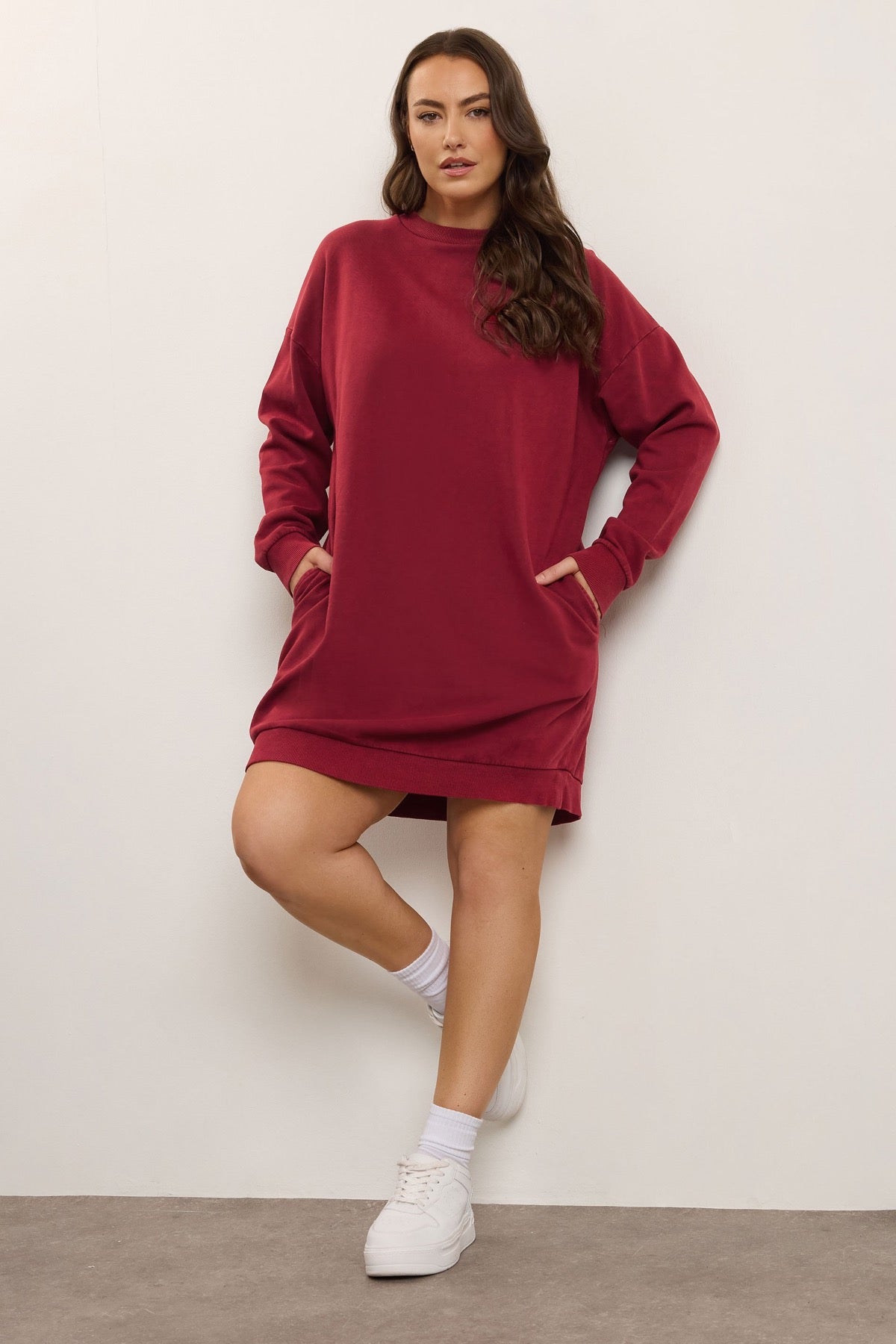 Büyük Beden Yarım Balıkçı Yaka Uzun Kollu Cepli Diz Üstü Sweat Elbise 304078