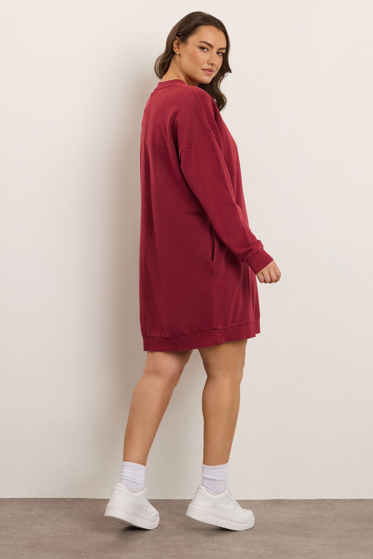 Büyük Beden Yarım Balıkçı Yaka Uzun Kollu Cepli Diz Üstü Sweat Elbise 304078