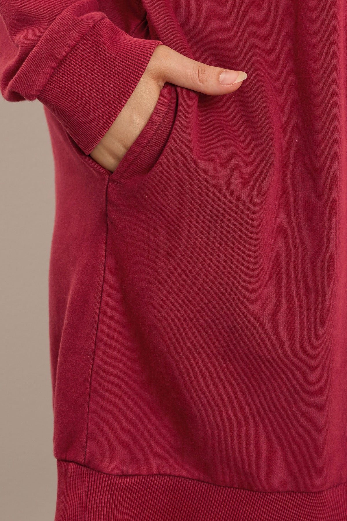 Büyük Beden Yarım Balıkçı Yaka Uzun Kollu Cepli Diz Üstü Sweat Elbise 304078