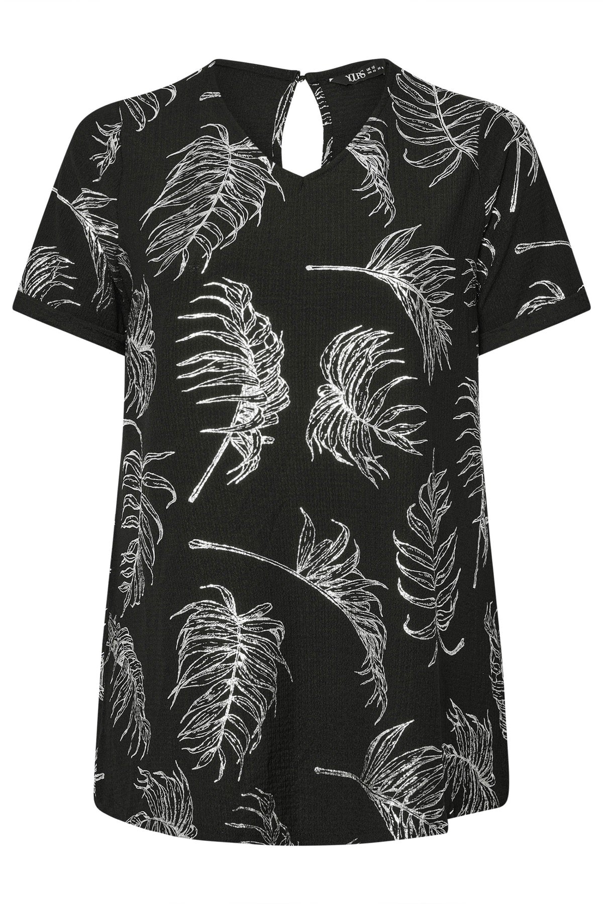 Büyük Beden Kısa Kollu Bisiklet Yaka Baskılı Yırtmaçlı Uzun T-shirt 303780