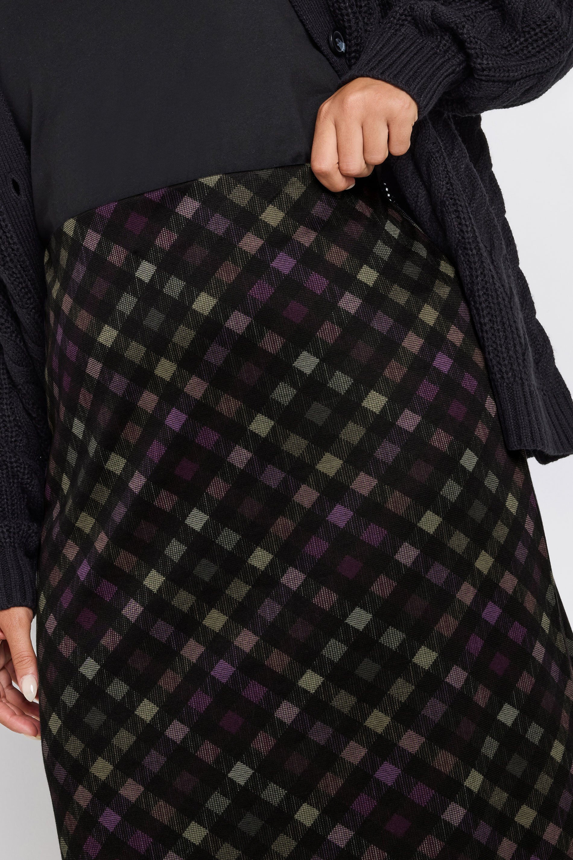 Büyük Beden Baklava Desenli Cepsiz Midi Boy Etek 302495