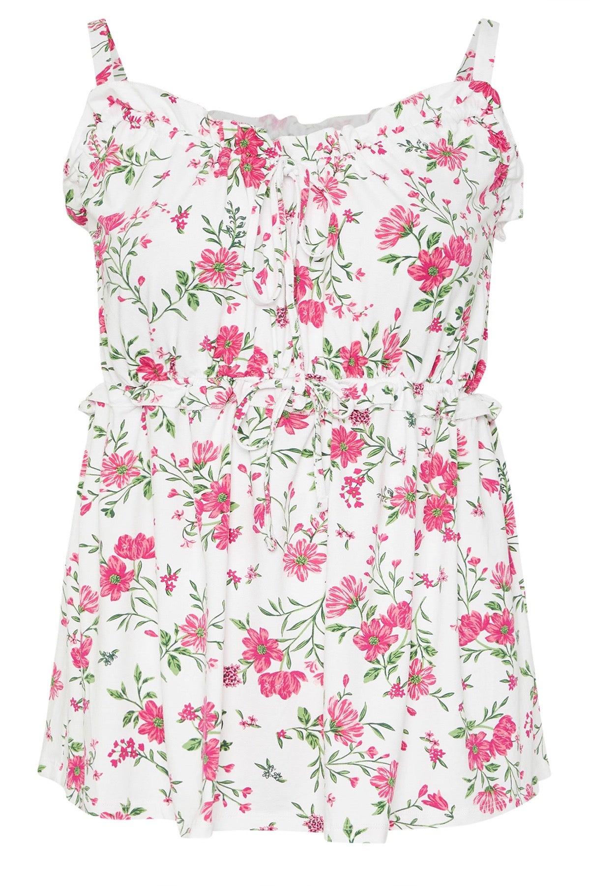 Büyük Beden Kare Yaka Askılı İp Detaylı Çiçek Desenli T-shirt 322694