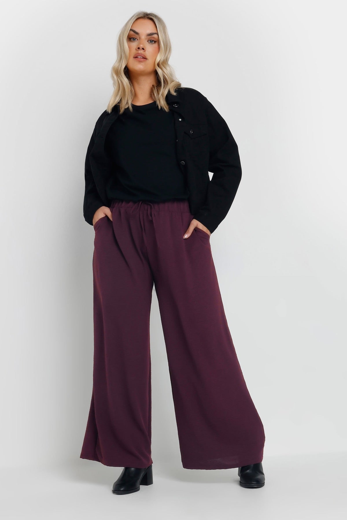 Büyük Beden Beli Lastikli Bol Paça Cepli Pantolon 303861