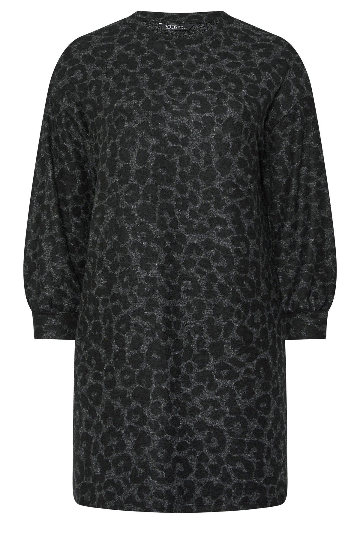 Büyük Beden Uzun Kollu Leopar Desenli Diz Üstü Elbise 285058