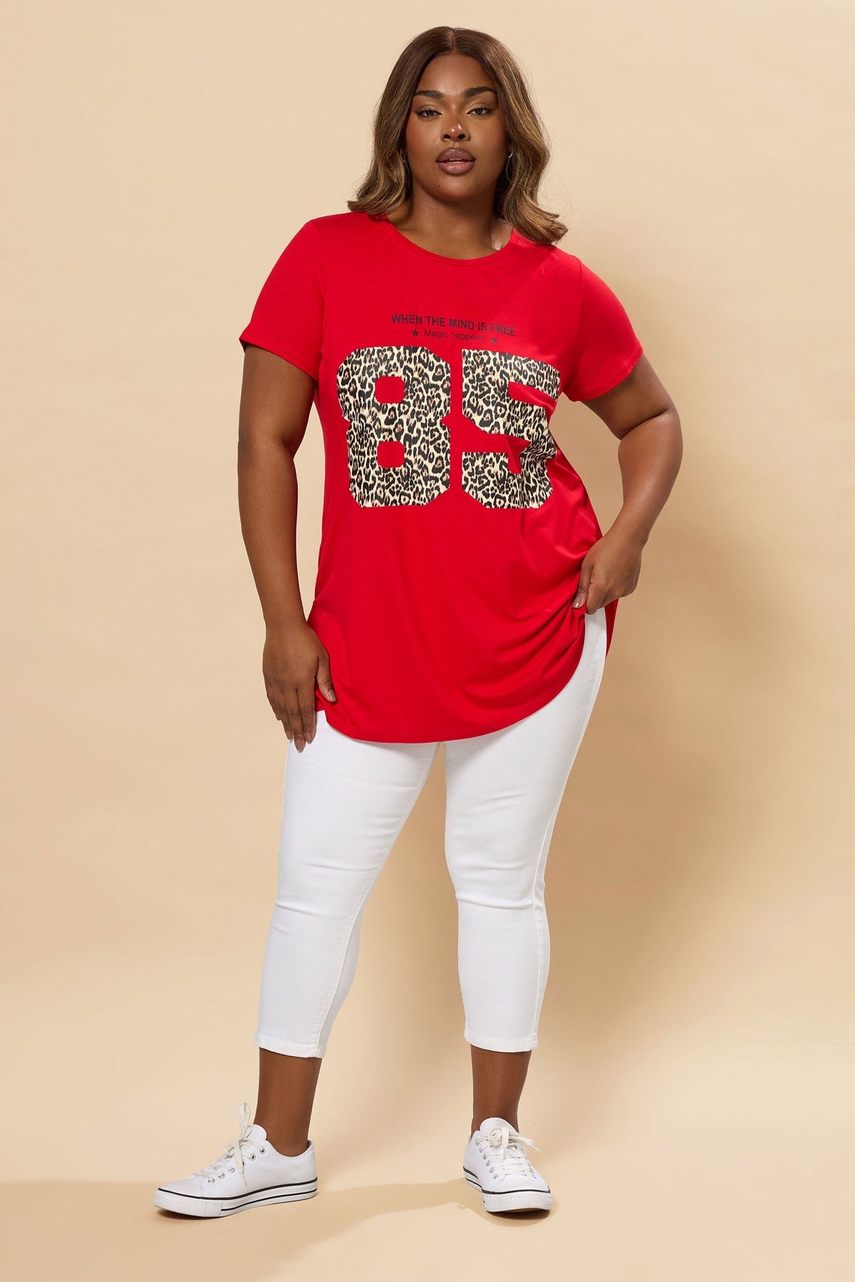 Büyük Beden Bisiklet Yaka Kısa Kollu Baskılı T-shirt 304173