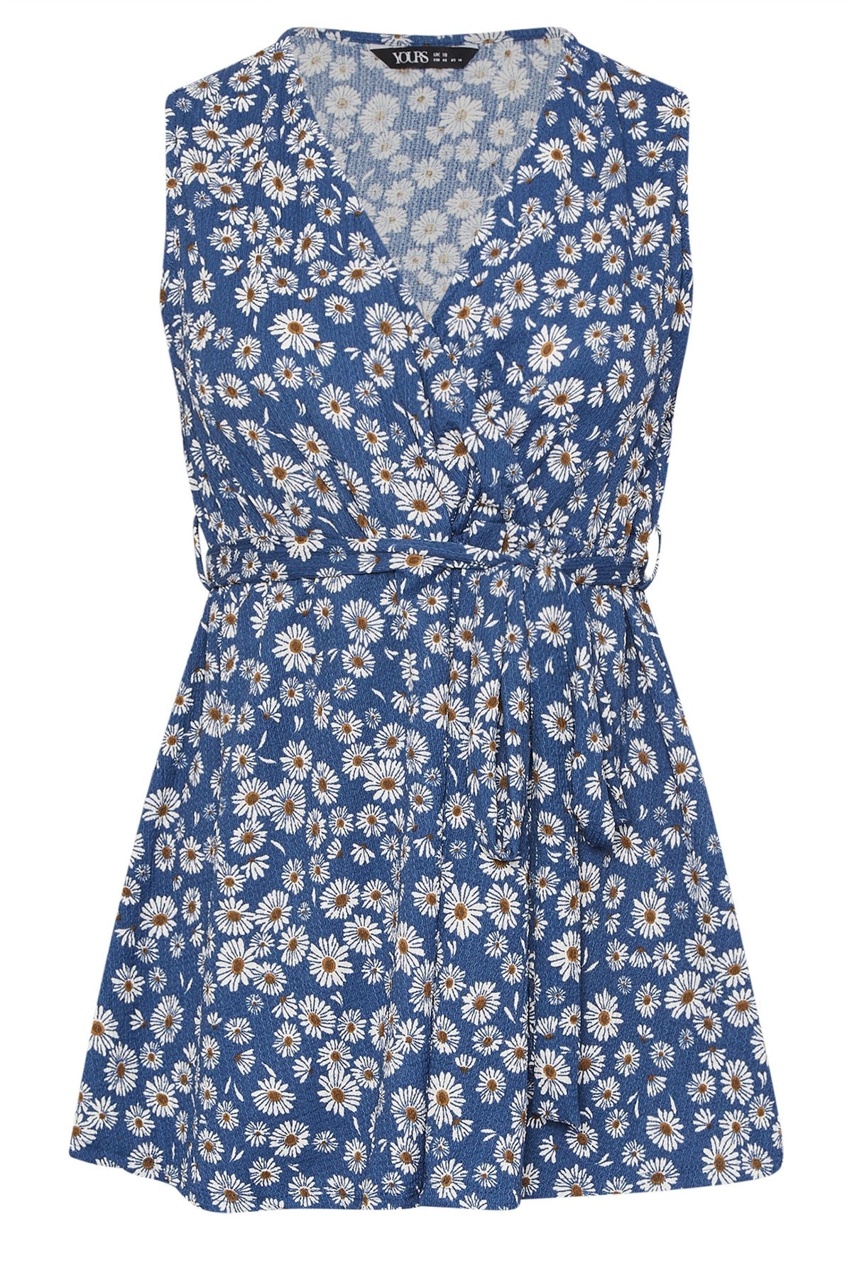 Büyük Beden V Yaka Sıfır Kol Çiçek Desenli Kuşaklı Anvelop Bluz 322681