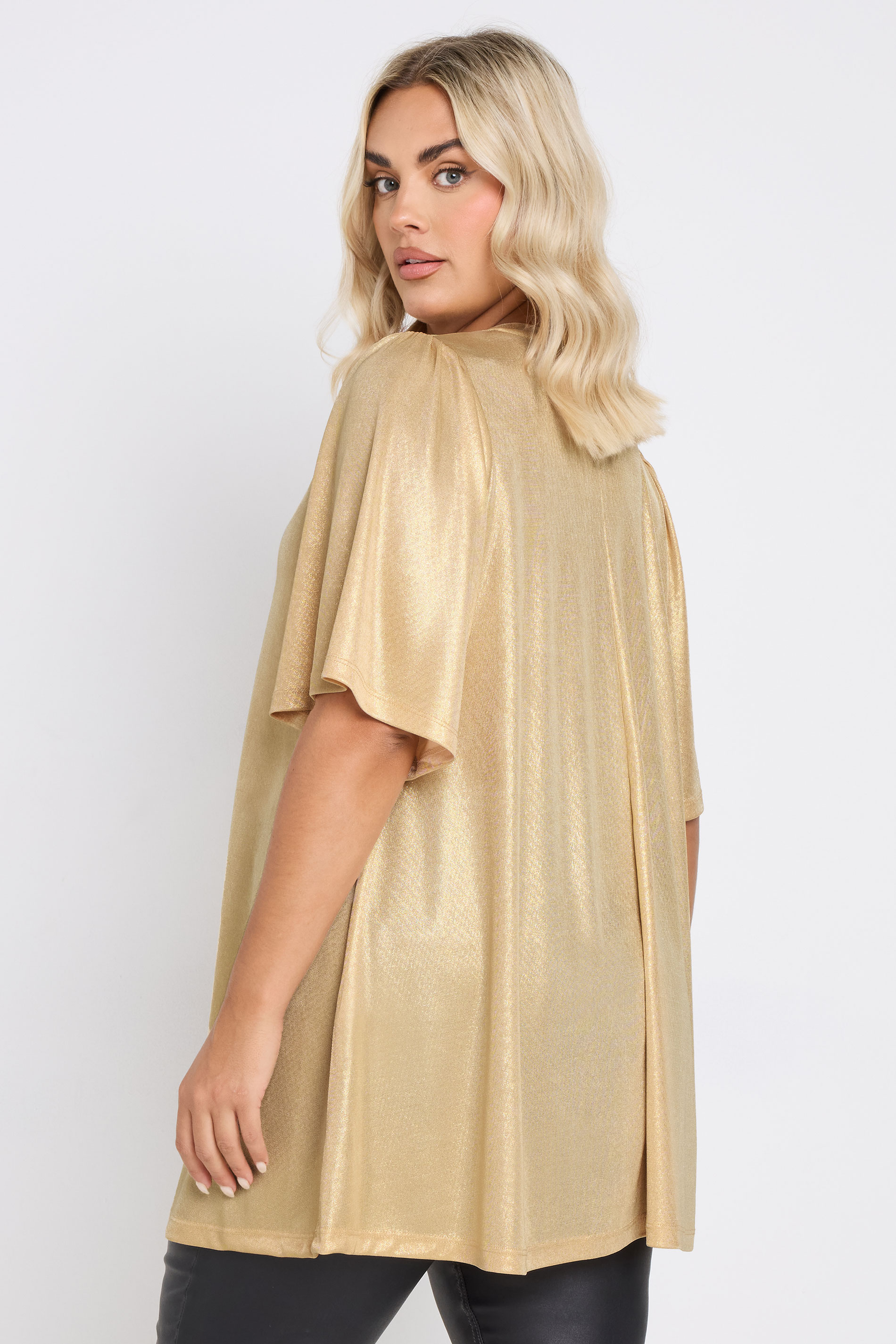 Büyük Beden V Yaka Kısa Kollu Parlak Görünümlü Bluz 303718