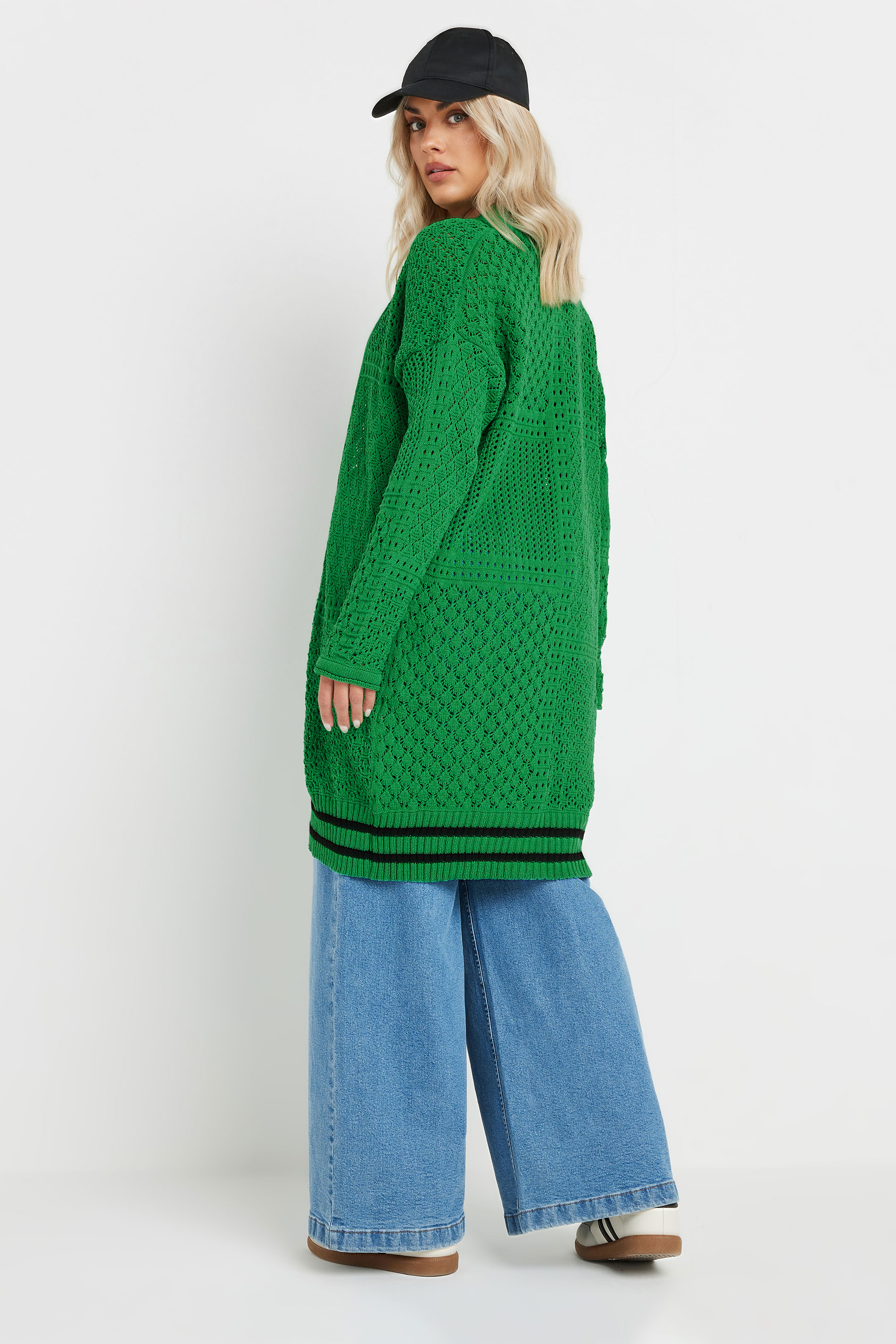 Büyük Beden Uzun Kollu Önü Kapamasız Uzun Dantel Hırka 302325