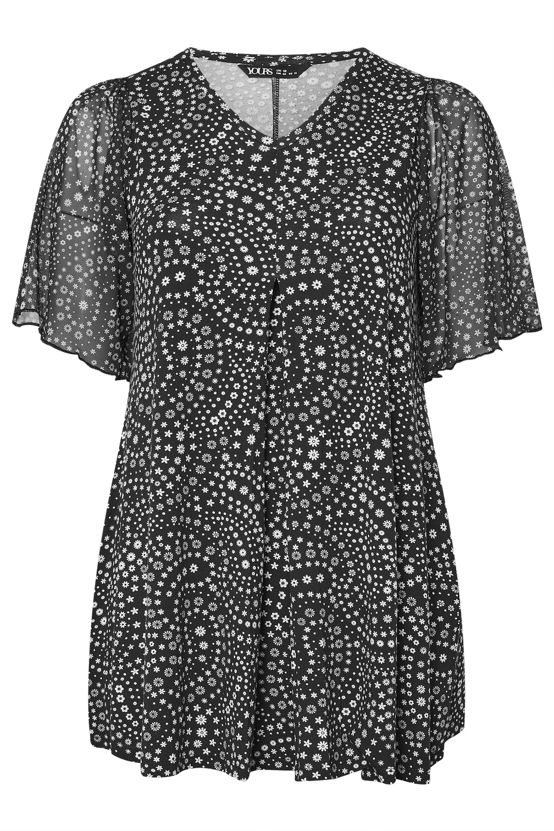 Büyük Beden V Yaka Kolları Tül Detaylı Desenli Bluz 321998