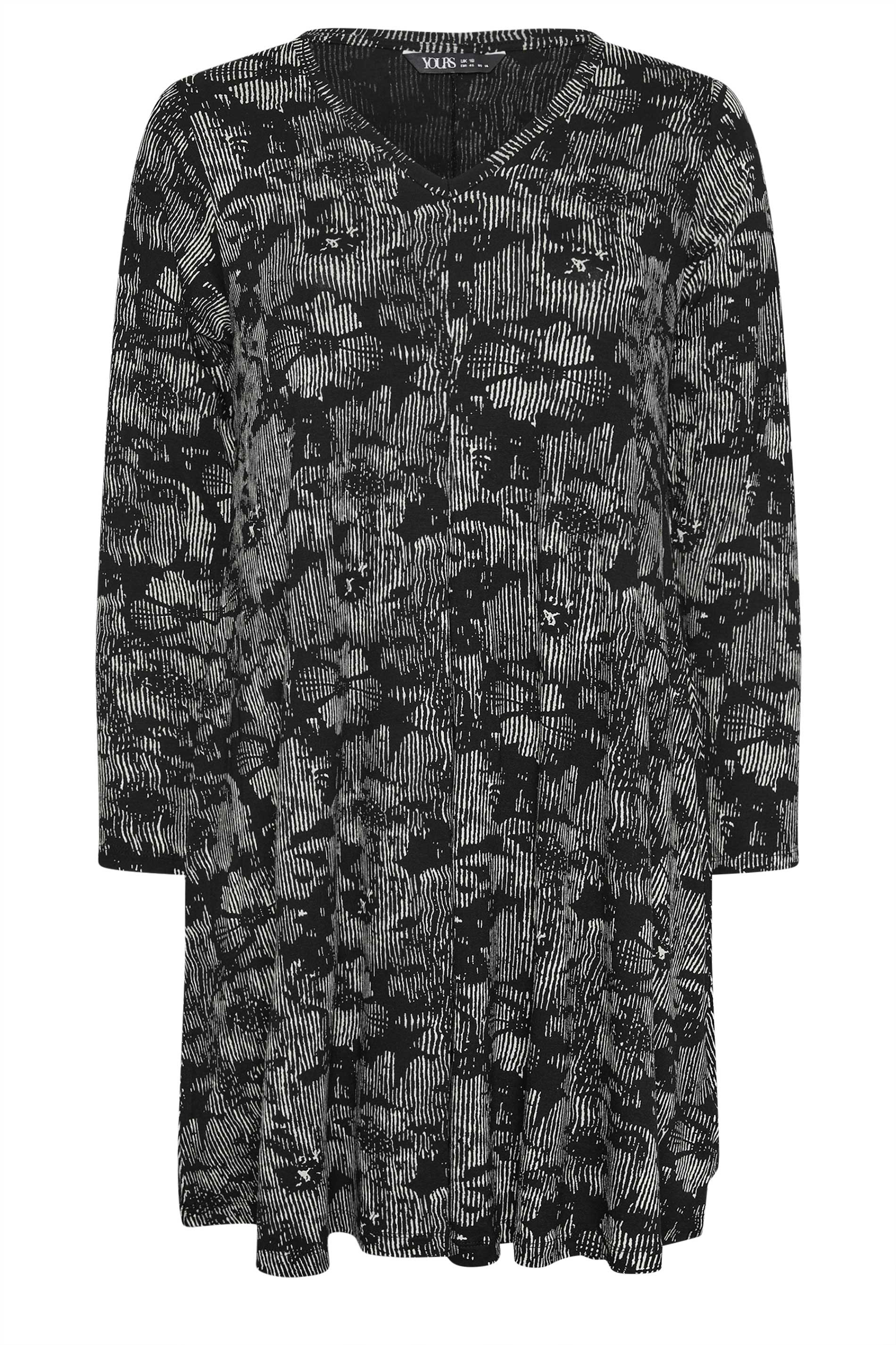 Büyük Beden V Yaka Uzun Kollu Desenli Midi Boy Elbise 137785