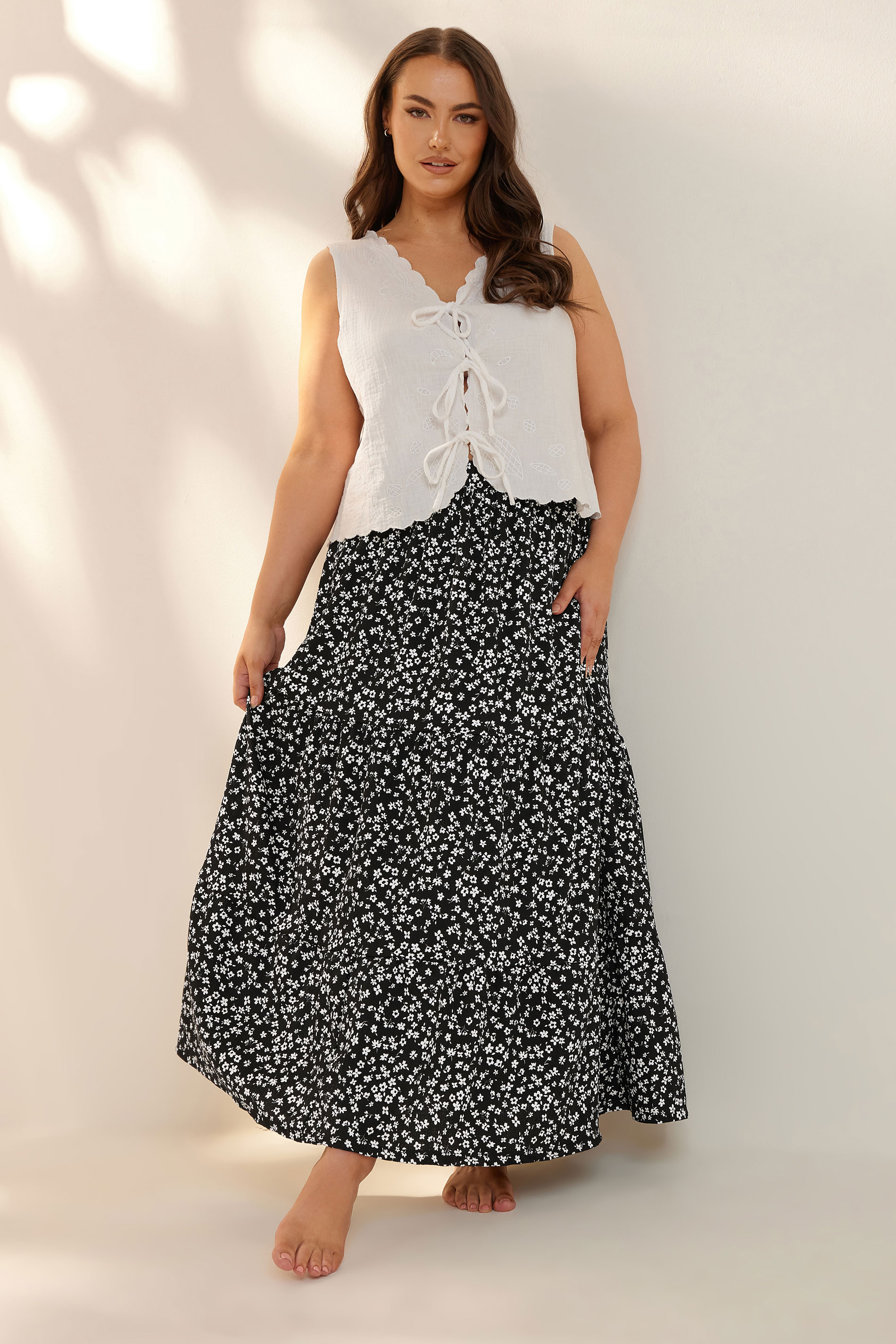 Büyük Beden Uzun Kesim Cepsiz Beli Lastikli Desenli Etek 160320