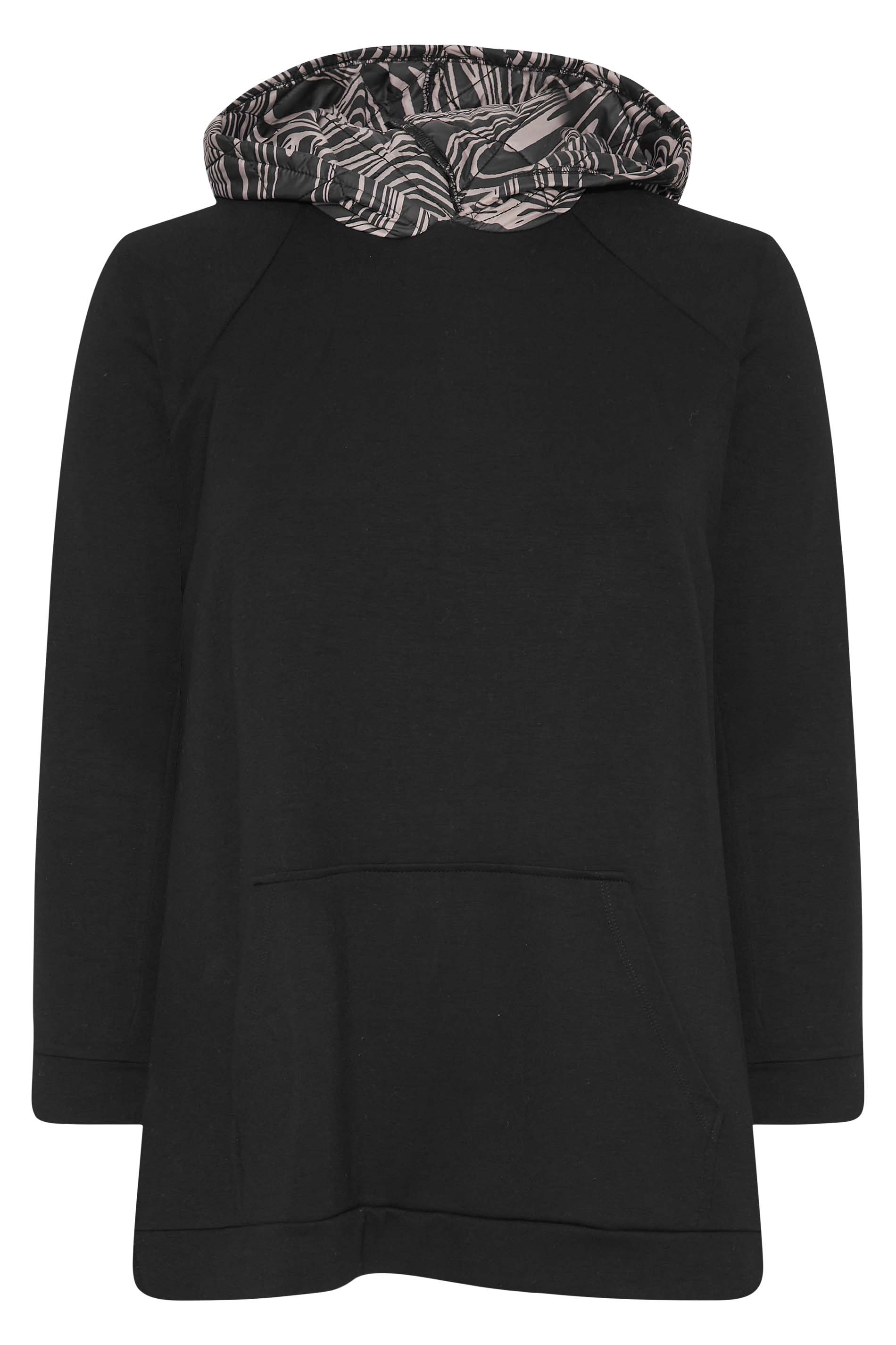 Büyük Beden Uzun Kollu Cepli Yanı Yırtmaçlı Kapüşonu Desenli Sweatshirt 300318