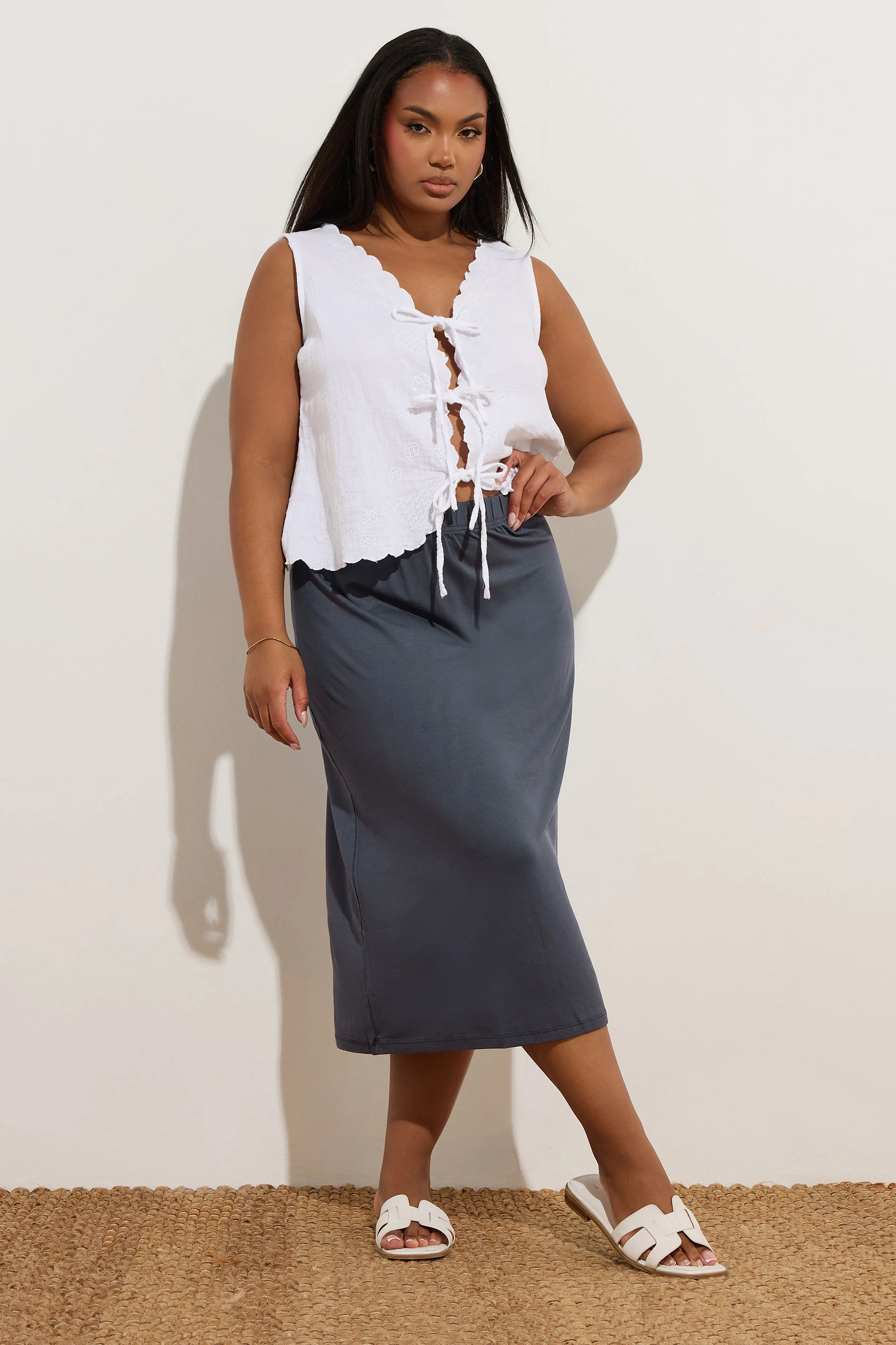 Büyük Beden Beli Lastikli Rahat Kalıp Midi Boy Etek 160301