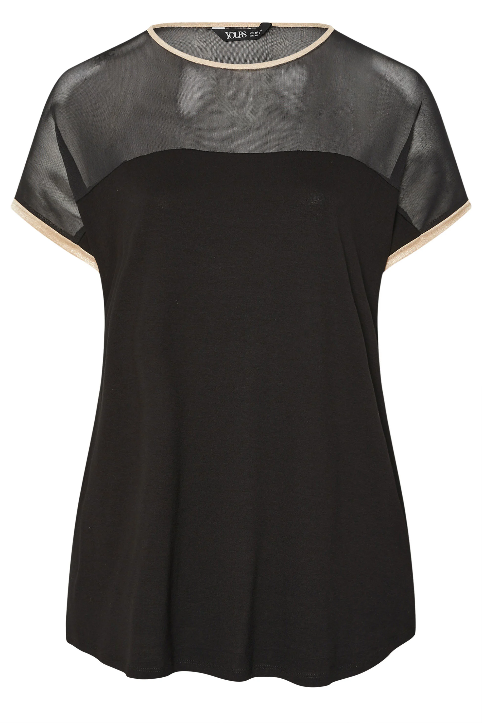 Büyük Beden Bisiklet Yaka Kısa Kollu Yakası Tül Detaylı Bluz 303847