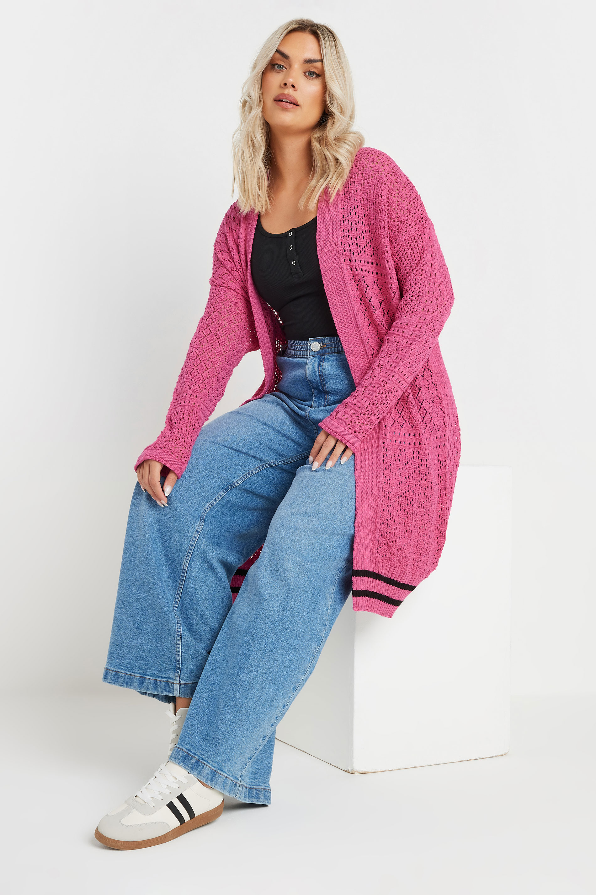 Büyük Beden Uzun Kollu Önü Kapamasız Uzun Dantel Hırka 302324