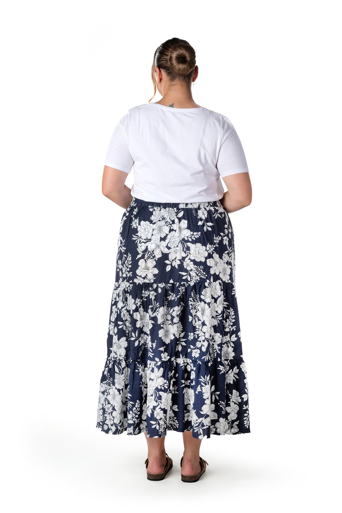 Büyük Beden Çiçek Desenli Beli Listekli Bileli Uzun Etek T-14