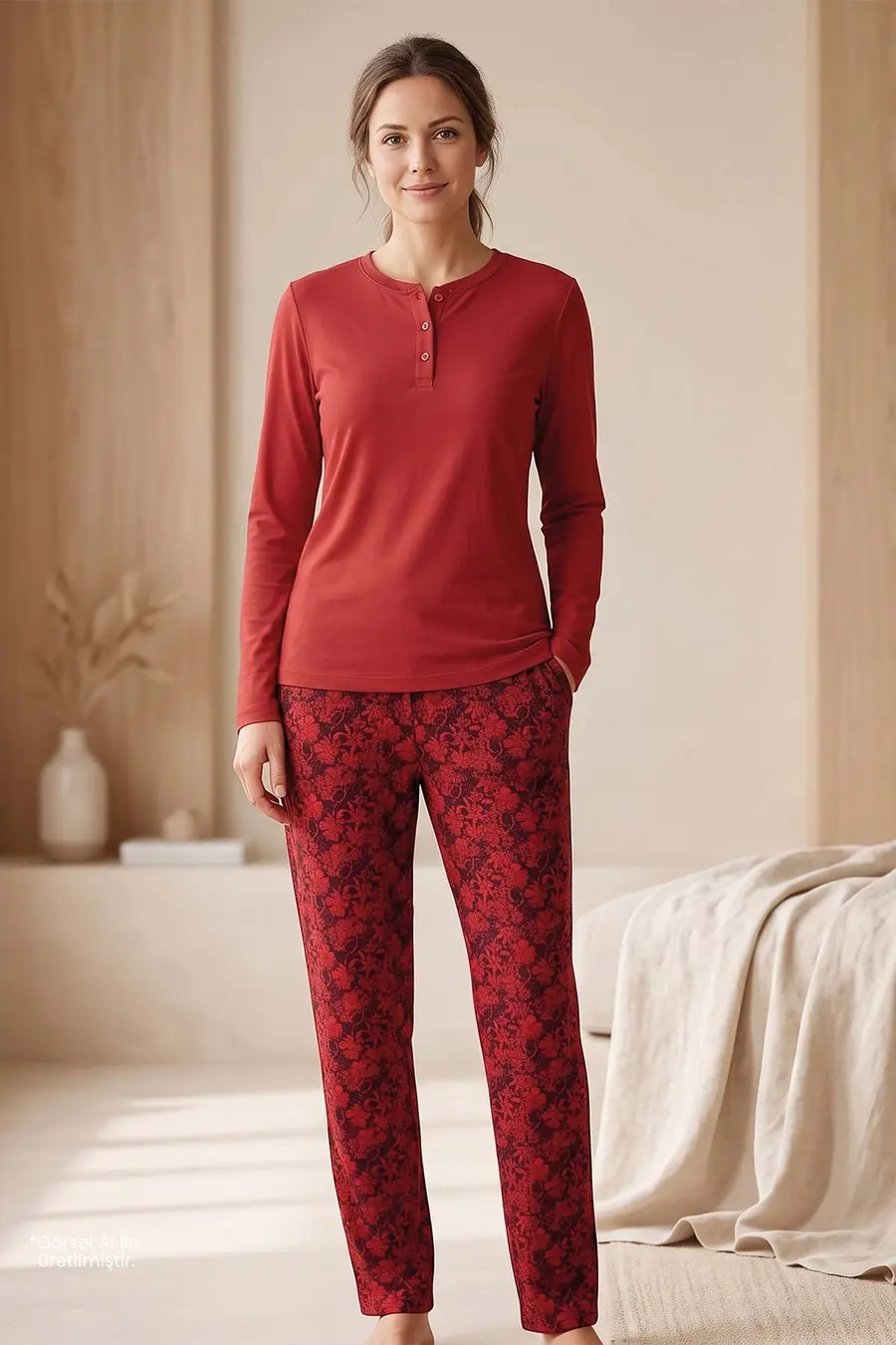 Jiber kadın uzun kollu pijama takımı örneği
