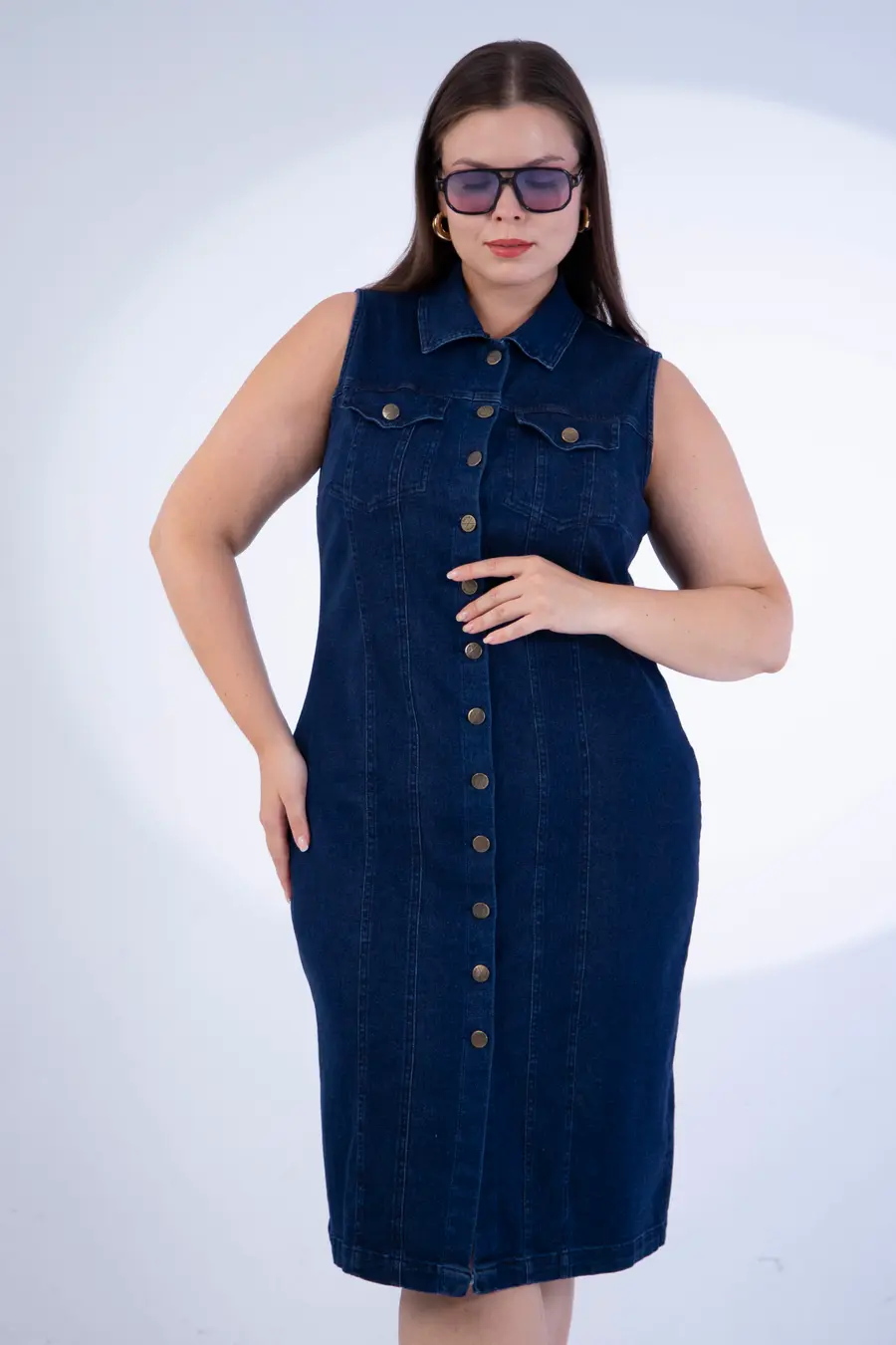 TuvidXXL büyük beden kadın denim elbise örneği